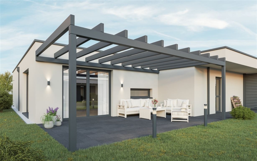 überdachte Terrasse - Neubau: Seniorengerechter Bungalow mit Stil und Qualität Erstbezug;2026 Betreuungsanbindung möglich